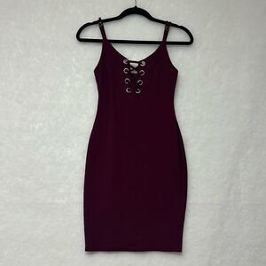 Forever 21 Burgundy Strappy Detail Bodycon Mini Dress Sz Small